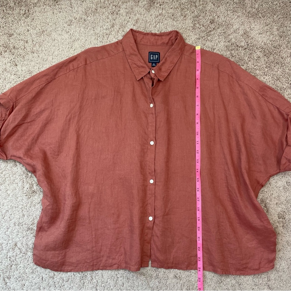 Gap Short Sleeve Dolman Linen Shirt Women’s Collared Boxy Button Front Top in XL - Picture 11 of 15